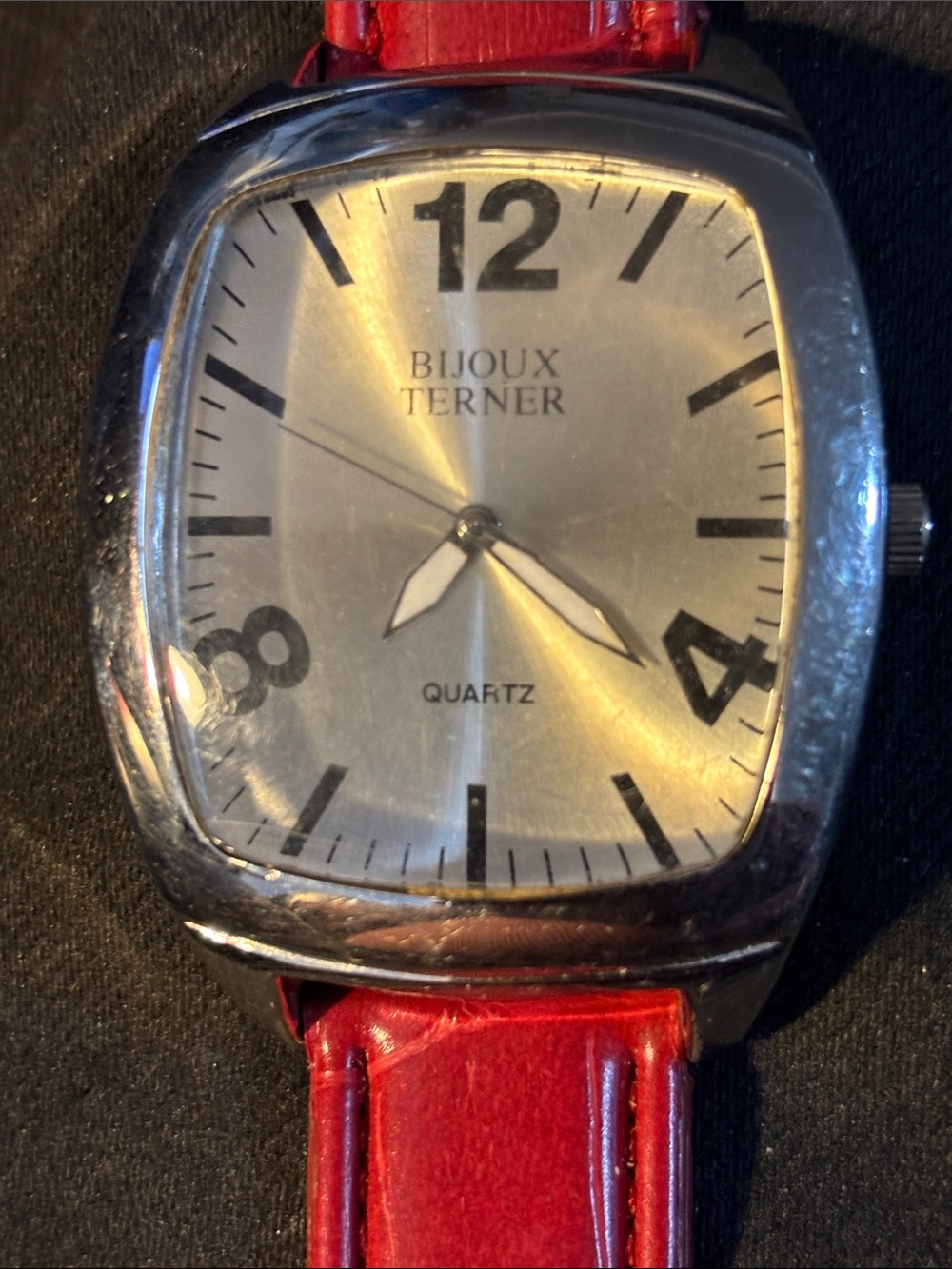 Bijoux Terner Silver Dial Men’s Watch with Red Leather Strap